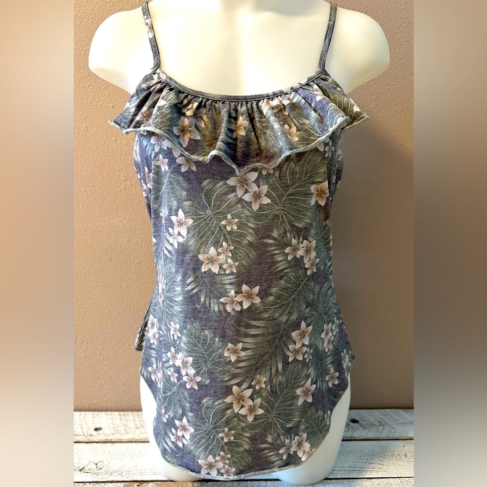 Chaser Floral Ruffle Cami with Criss Cross Back - NWT